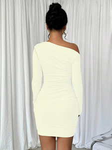 Vestidos de Primavera y Otoño para Mujer 2025, Vestido Corto de Fiesta con Hombros Descubiertos, <span class=keywords><strong>Manga</strong></span> Larga, Fruncido y Ajustado al Cuerpo - Product Image 5