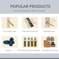 Kit d'articles de toilette jetables neutres et minimalistes pour hôtels, ensemble complet de pantoufles douces bleu marine et de produits de toilette pour salle de bain des invités