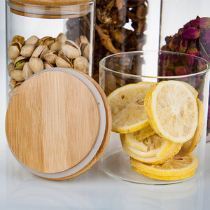 Organisateur de cuisine Bouteilles de stockage rondes hermétiques Pot en verre pour café, thé et épices avec couvercle en bambou Bocaux de stockage des aliments en verre scellé - Product Image 6