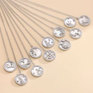 Wholesale 925 Sterling <strong>Silver</strong> Zodiac Sign <strong>Shell</strong> Coin Pendant Gold Vermeil CZ Diamond Zirconia <strong>Necklace</strong> with Trendy Style - Product Image 2