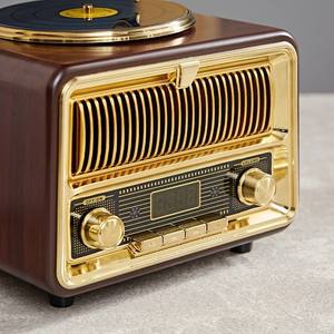 Tocadiscos de vinilo vintage directo de fábrica con bocina metálica, radio FM, USB, Bluetooth, 3 velocidades, tocadiscos de madera para decoración del hogar - Product Image 6