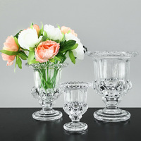 Jarrones de flores de cristal de oro ámbar en estilo de urna romana clásica, Mini jarrón de Pedestal Centros de mesa Urna de cristal Florero Soporte de flores