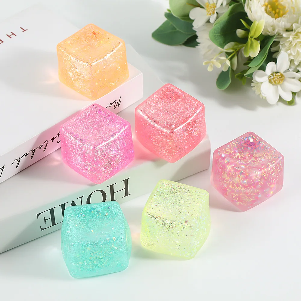 6cm Colorful Fidget Squishy Cube Slow Rebound TPR Sensory Toy Anti-Stress Anxiety Relief Sensory Ice Maltose Ball Squeeze Toy