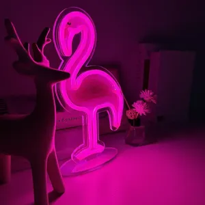 Lámpara de Pared LED de Neón con Forma de Flamenco Rosa, Alimentación por USB, Control Manual, para Dormitorio, Fiesta en la Playa, Boda, Bar, Centro Comercial, Edificios, Tiendas - Product Image 1