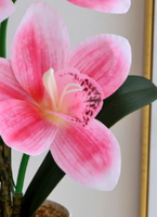 Plante d'orchidée Cymbidium artificielle en pot, fleur d'orchidée réaliste, faux bonsaï avec pot blanc, fausse fleur pour la maison, table ou comptoir