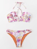 Bikini con estampado floral para chica joven, traje de baño sexy a la moda, color rojo, 2022