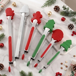 Mini pinces en silicone de Noël, pinces de cuisine en acier inoxydable de 7 pouces avec poignée en silicone - Ustensiles de service écologiques - Product Image 5