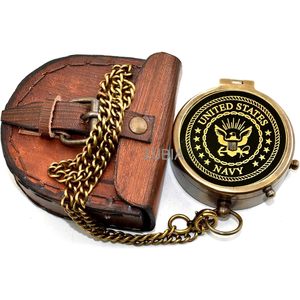 Brass Portable Nautical Pocket <b>Compass</b> with Leather Case Vintage <b>Engraved</b> Navigation Tool for Hiking Outdoor Use - Product Image 1