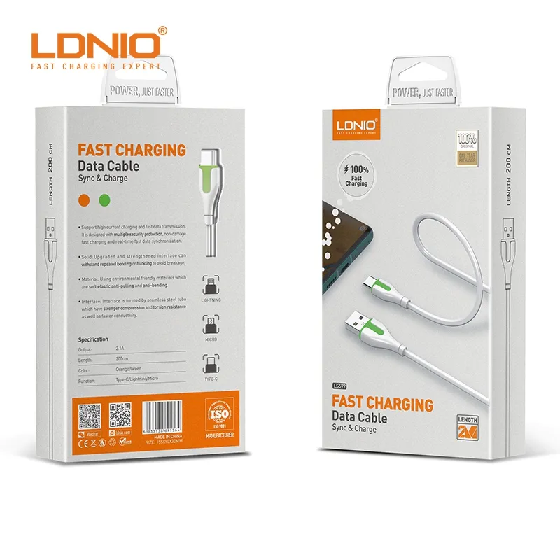 LDNIO Factory Supply Wholesale LS571 2.1A USB 3.0 3.1 3.2 Type C IOS Fast Charging Connector Date Cable