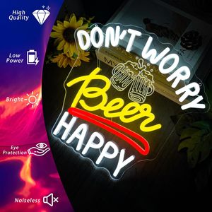 Letrero Luminoso LED '<span class=keywords><strong>Dont</strong></span> <span class=keywords><strong>Worry</strong></span> Beer Happy' Blanco Cálido 2700K, Regulable, 5V, 12000 Horas de Duración, para Pared - Product Image 6
