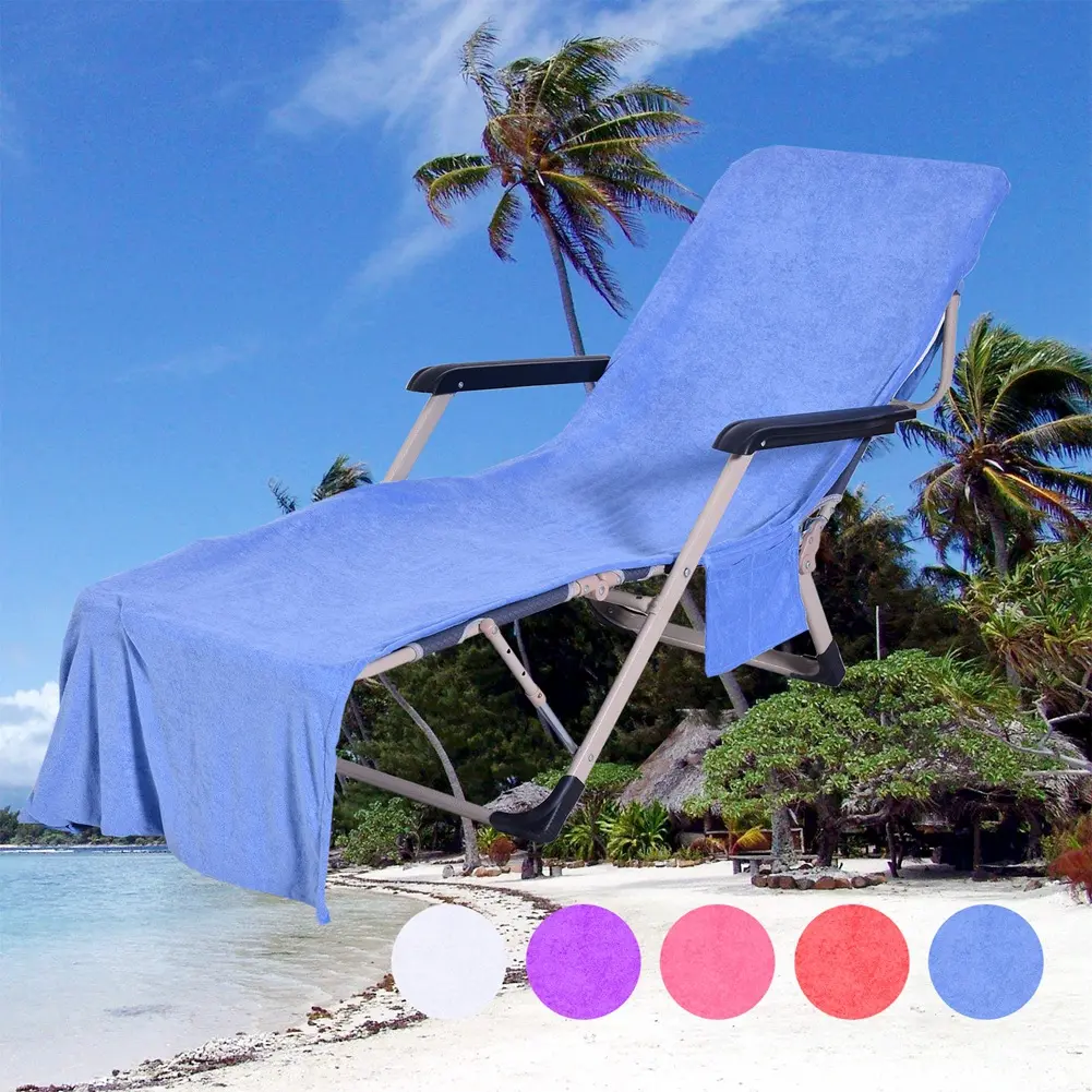 Housse de chaise de plage en microfibre, tissu absorbant l'eau, couleur unie, serviette avec poche pour dormir