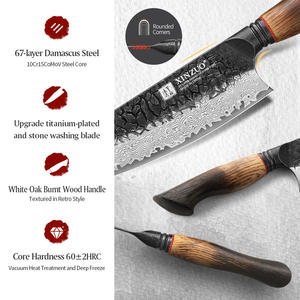 Coltello da cucina XINZUO nuovo, affilato, in acciaio Damasco con finitura a pietra lavata, manico in legno di quercia bianca bruciato, tipo Nakiri. - Product Image 2