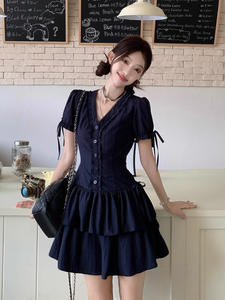 Nuovo stile coreano abito a maniche corte per ragazze che indossano gonne Casual dimagranti estive in tinta unita - Product Image 5