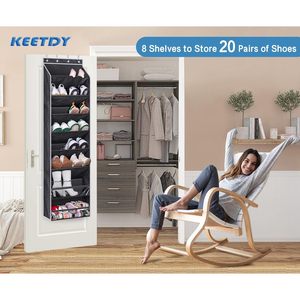 Over The Door Shoe Rack 20 Pairs Hanging Organizer For Closet Storage Boots Sneakers <b>Black</b> - Product Image 2
