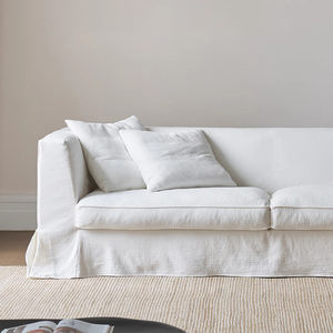 أريكة قماشية قابلة للغسل من الكتان والقطن بتصميم نورديك، أريكة سحابية حديثة وبسيطة بيضاء اللون بمقعدين مع حشوة ريش لغرفة المعيشة - Product Image 4