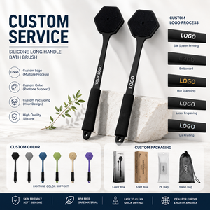 Custom Logo Double Side 14.96 Inch Exfoliation <strong>Back</strong> Shower <strong>Brush</strong> Silicone Body Scrubber Bath Body <strong>Brush</strong> With Long Handle - Product Image 3