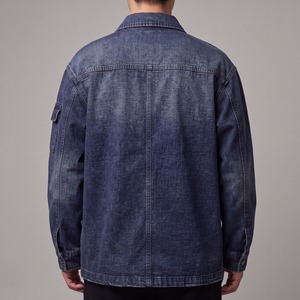 Custom OEM <b>Men</b> Vintage Washed Blue Denim <b>Jackets</b> Multi Pocket <b>Cargo</b> Workwear Custom Embroidered Logo Streetwear Apparel TKAN8094 - Product Image 2