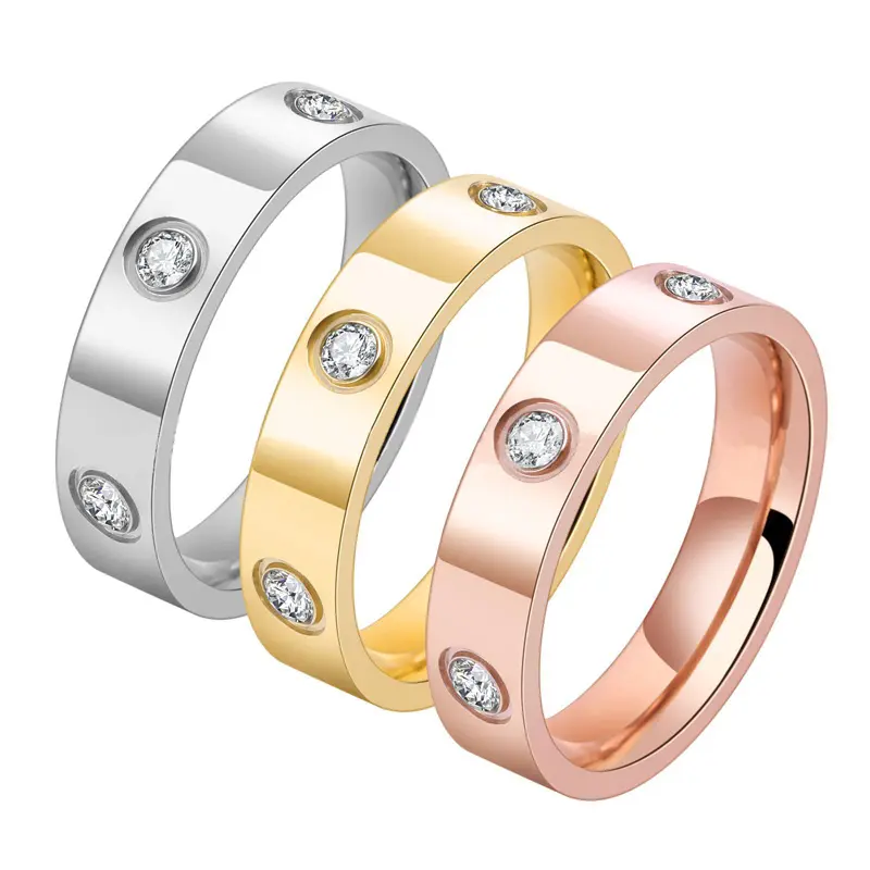 Sechs Kubikmeter Zirkonia-Ring beschichtet 18K-Goldschmuck für Damen hochwertige Edelstahl-Band Schmuck Geschenk