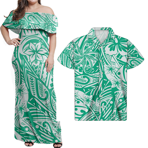 Abito lungo estivo <span class=keywords><strong>donna</strong></span> Samoan Tribal Green Print O Neck abiti da festa <span class=keywords><strong>elegante</strong></span> Maxi abito <span class=keywords><strong>Casual</strong></span> da <span class=keywords><strong>donna</strong></span> con spalle scoperte - Product Image 1