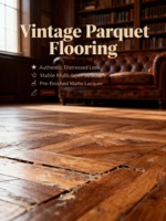 Parquet en chêne multicouche style récupéré, lames vieillies, chevrons, design moderne