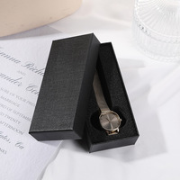 Boîte à montre noire haut de gamme à couvercle rabattable, boîte cadeau pour bijoux et accessoires, en carton rigide avec plateau intérieur estampé, vente en gros