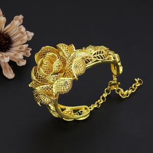 JXX 4pcs/<b>Set</b> 24k Gold-Plated Brass <b>Set</b> Wedding <b>Set</b> Including Necklace Earring Bangle <b>Ring</b> <b>for</b> <b>Women</b> <b>for</b> Middle East India - Product Image 4