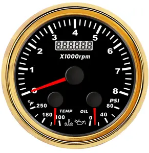 Boat Marine Gauges Tachometer 8000 RPM Oil Pressure Water Temperature Gauge Indicator 3 IN 1 RED LED