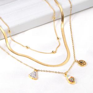 Collier personnalisé en acier inoxydable plaqué or pour femmes, pendentif rond à double couche - Product Image 5