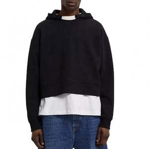 เสื้อฮู้ดดี้ชายแบบครอป ตัดขอบดิบ ผ้าฝ้าย 100% ทรงปกติ คอปกฮู้ด สำหรับฤดูใบไม้ร่วง แห้งเร็ว ระบายอากาศได้ดี - Product Image 4