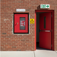Armoire de lutte contre l'incendie avec porte de sortie verticale et cadre encastré, sortie de câblage sec encastrée, architrave et porte