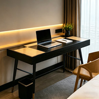 Ensemble bureau et chaise en cuir véritable style Hilton, bicolore, minimaliste, pour chambre d'hôtes - Personnalisable