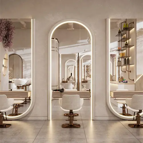 Moderne europäische mit hellem Haars ch neiden Wand Hotel montiert einfachen Stil Barber LED Salon Spiegel