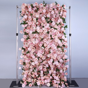 Mur de fleurs artificielles 3D et 5D en roses rouges, design enroulable 8x8 pieds, idéal pour la décoration de mariage - Product Image 4