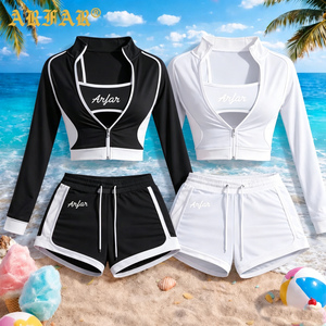 Set Tuta Sportiva Y2K per Donne con LOGO Personalizzato, Abbigliamento Attivo Femminile, Set Yoga con Giacca Full Zip e Pantaloncini, Completo Fitness 3 Pezzi per Donne - Product Image 3