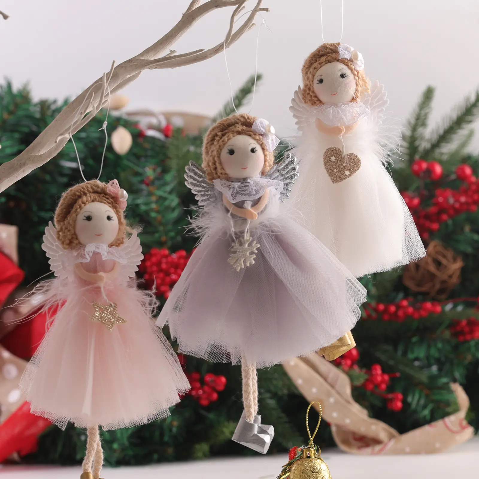 Colgantes de gasa de felpa para chica, adornos de árbol de Navidad, Ballet, Navidad, Ángel colgante, decoración de árbol de Navidad