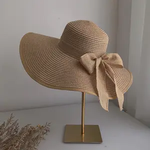 new oversized large summer seaside travel vacation big brim oversized beach sun straw wide brim hat with bow