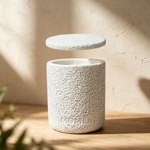 Pot à bougie en céramique nordique simple avec couvercle, vide, pour fabrication de bougies DIY, pot à bougie en ciment parfumé pour décoration intérieure et bureau - Product Image 6