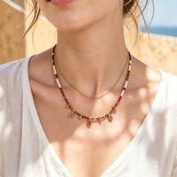 Collier Pendentif Multicolore en Cristal Zircon Coquillage, Perles de 3mm, Plaqué Or 18K, Acier Inoxydable PVD, Bijoux pour Usage Quotidien et Cadeaux