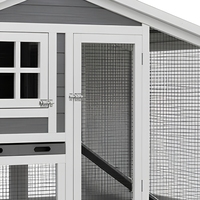 Poulailler en bois, cage à lapins, enclos pour animaux de compagnie avec clôture en grillage, abri extérieur gris et blanc