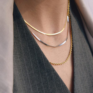 Collares de cadena cubana de acero inoxidable chapados en oro PVD de 18 quilates, cadena retorcida de <span class=keywords><strong>tres</strong></span> capas, collares geométricos para mujer, joyería clásica - Product Image 2
