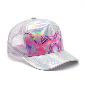 Pannello Frontale Olografico Cyber Y2K McBling Bling Era Nostalgia Core con Rete Bianca e Patch con Lettere Sfumate Rosa Fluorescente e Viola - Product Image 6
