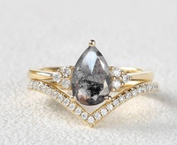 Ensemble de bagues en diamant sel et poivre naturel en forme de larme en argent sterling 925 plaqué or jaune
