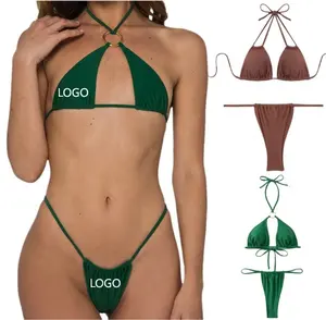Traje de baño de mujer personalizado de dos piezas de baño sólido Tanga Monokini traje de baño de mujer Tankini cadena Bikini conjunto