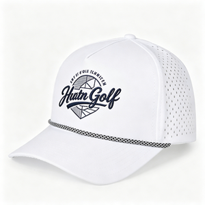 Casquette Snapback à 6 panneaux à profil bas en polyester perforé imperméable avec logo brodé personnalisé, idéale pour le golf - Product Image 3