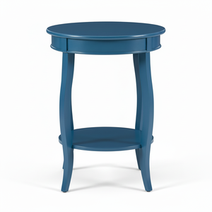 Mesa auxiliar redonda de madera de color azul marino con patas curvas para muebles de sala de estar disponibles al precio más bajo y asequible para la venta - Product Image 1