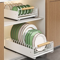 Étagère à vaisselle multifonctionnelle coulissante en acier au carbone, type armoire, avec tiroir de rangement de cuisine et panier à vaisselle séparé