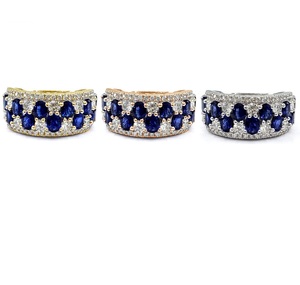 Chine usine sur mesure 14k solide or blanc véritable diamant bijoux fins bleu pierre précieuse saphir couleur pierre bague pour les femmes - Product Image 4
