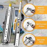 Glissières de tiroir à extension complète 3 voies en acier inoxydable robuste de 76 mm, capacité 225 kg, avec roulement à billes, pour cuisine et salle à manger