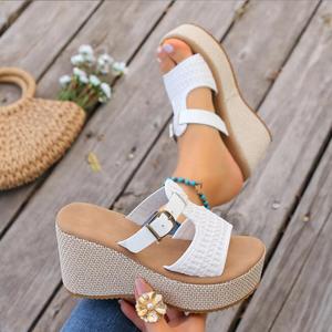 Sandales compensées hautes pour femme, mode estivale, à plateforme épaisse, imperméables, grande taille, design bouche de poisson - Chaussons pour femme - Product Image 1