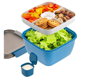 Portable Salad Lunch Container 3 Compartments with Dressing Cup, Large Bento Boxes, Meal Prep to go Container